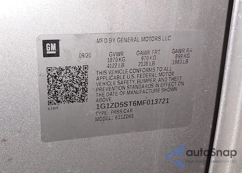 2021 Chevrolet Malibu Fwd Lt z USA, uszkodzony, nr VIN 1G1ZD5ST6MF013721